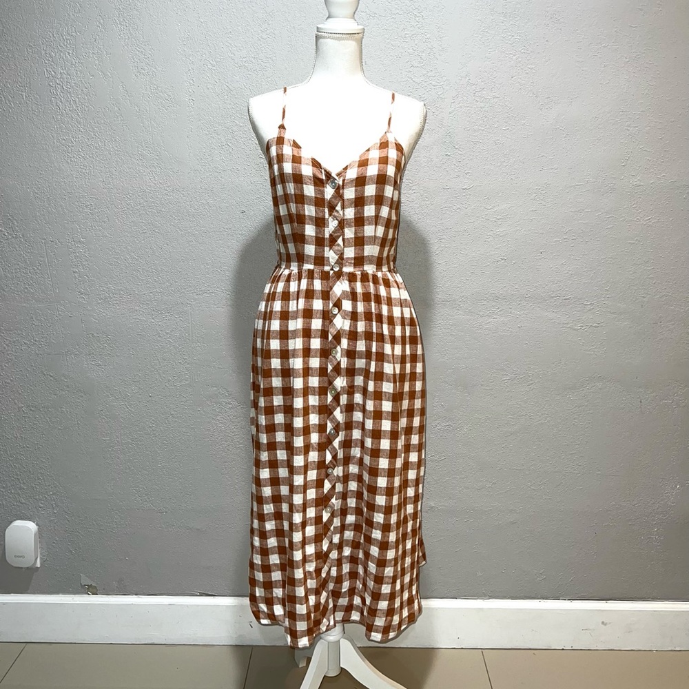 A New Day Brown White Checkered Gingham Maxi Dress